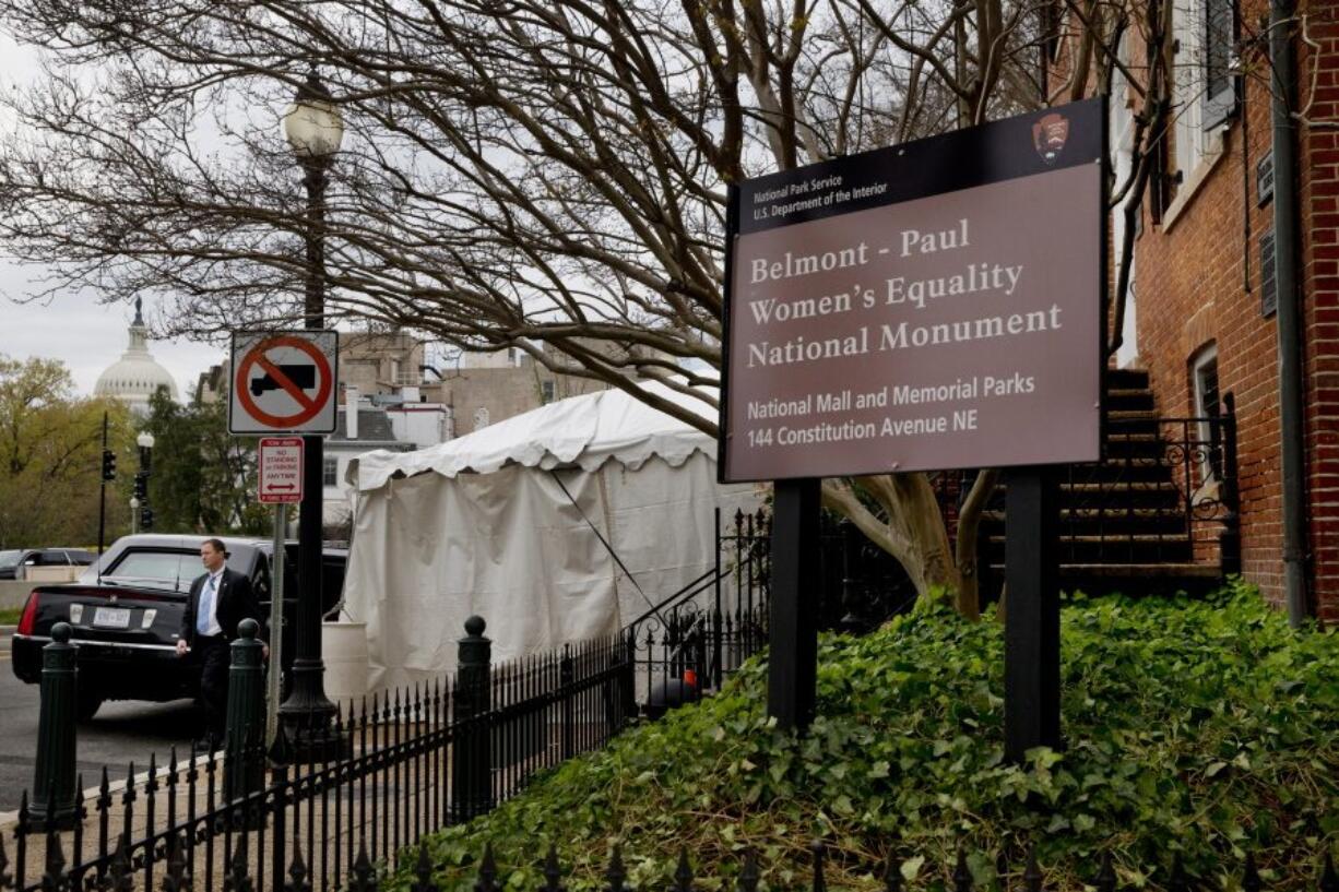 President Barack Obama&#039;s limousine sits Tuesday in front of the newly designated Belmont-Paul Women&#039;s Equality National Monument, formerly known as the Sewall-Belmont House and Museum.