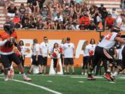 Oregon State quarterback Darell Garretson looks to pass during the Beavers' annual spring game at Reser Stadium in Corvallis, Ore., on Saturday, April 16, 2016. Garretson is a transfer from Utah State about to embark on his first season with the Beavers. (AP Photo/Anne M.