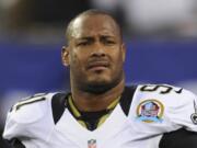 New Orleans Saints defensive end Will Smith is pictured here at a 2012 NFL game. Smith was fatally shot after a traffic accident in New Orleans.