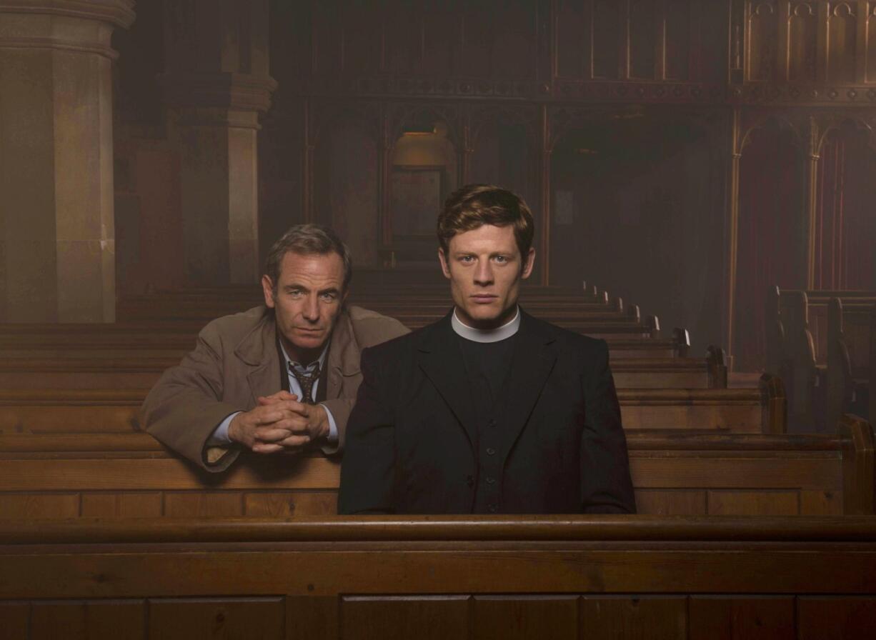 Robson Green portrays Geordie, left, and James Norton portrays Sidney in &quot;Grantchester,&quot; airing today on OPB.