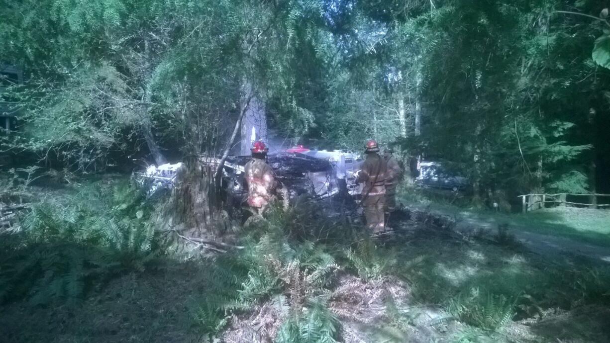 A Wednesday afternoon fire destroyed an RV parked at Lake Merwin Campers Hideaway north of Amboy. No one was hurt.