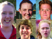 Week 3 spring sports prep athlete of the week Elise Filuk of Camas golf with other nominees (clockwise from top left) Parker Boyd of Battle Ground softball, Christian Thyron of Prairie soccer, Savanna Craig of Mountain View track and Mitch Lines of Hockinson baseball.