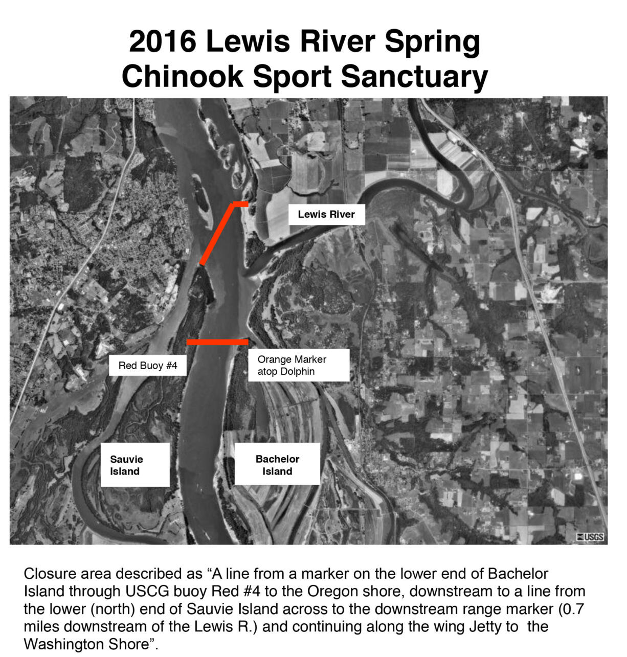 Sport fishing sanctuary for May 14 through 16 at the mouth of the Lewis River to protect spring chinook salmon.