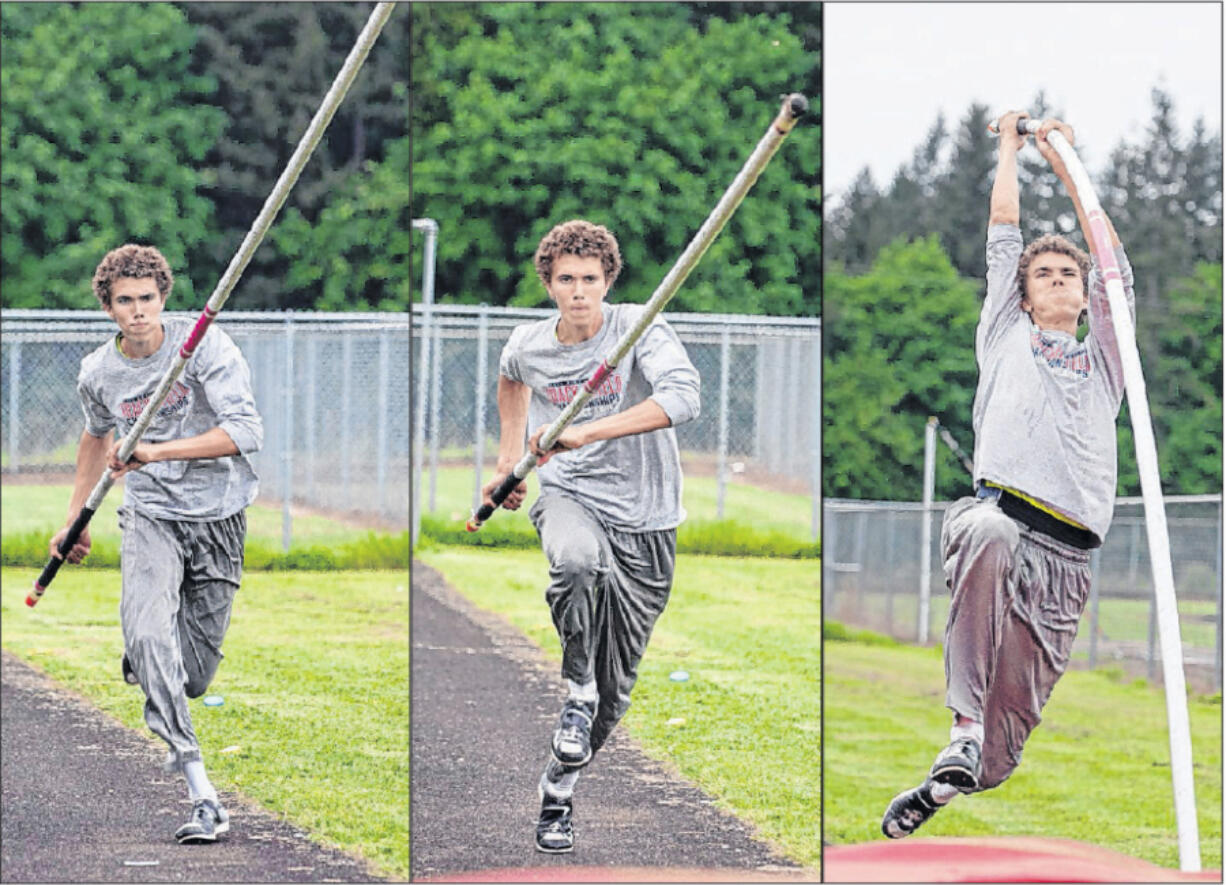 Michael Schmidt practices pole vaulting at Prairie High School.