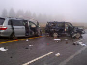 Joshua Frahm is accused of causing a sequence of crashes Dec. 7, 2014, that mortally injured Richard G. Irvine of Camas. This photo was taken by a Washington State Patrol trooper at the scene.