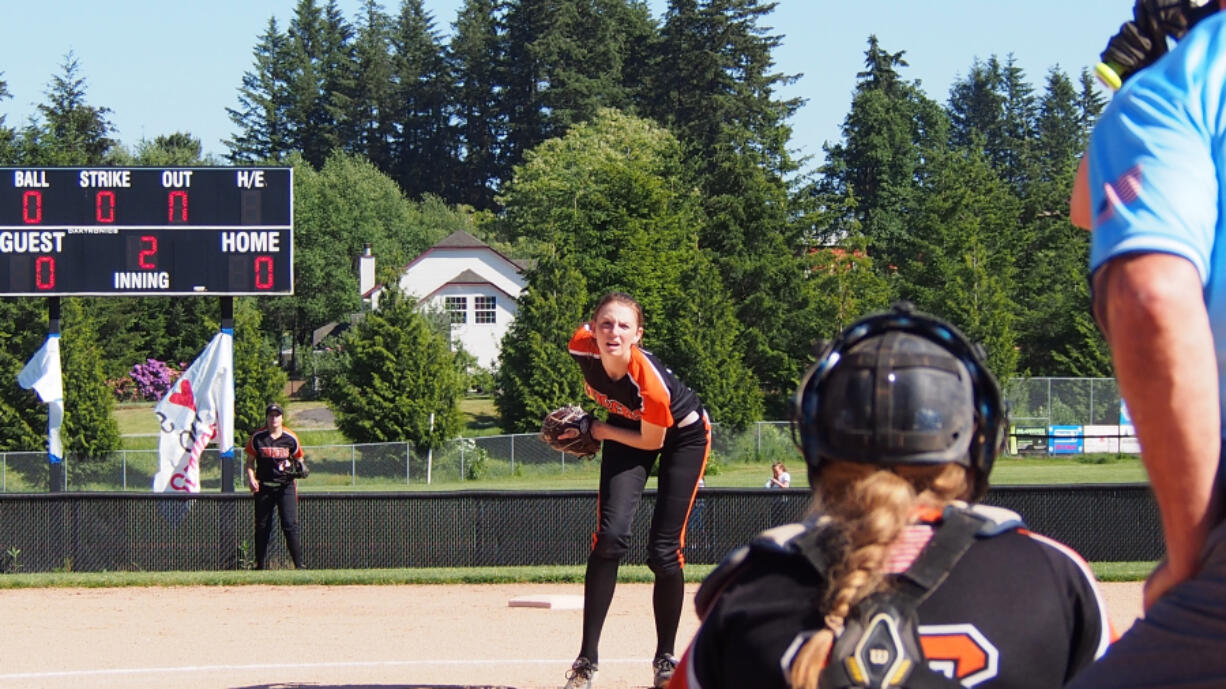 Battle Ground pitcher Parker Boyd about to deliver a strike to a Camas batter on May 11, 2016.