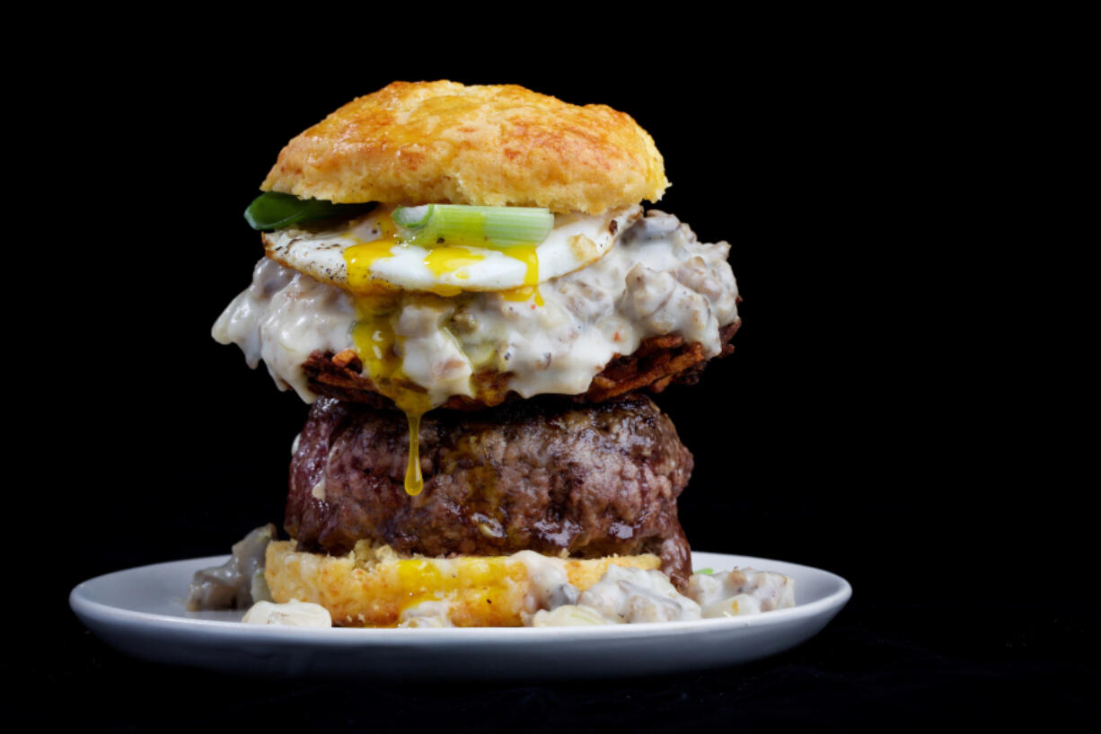 The Basic Beef PornBurger is the basis of elaborate creations such as the Slumberjack.