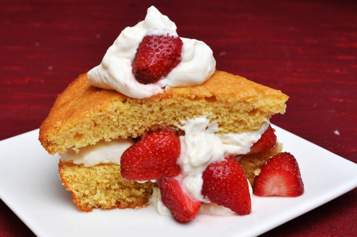 Dorie Greenspan&#039;s Cornmeal Skillet Cake With Strawberries (Washington Post photo by Marvin Joseph)