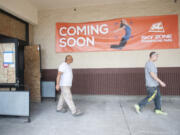 Construction workers build a new Sky Zone Trampoline Park, in a former Albertsons store at 5000 E. Fourth Plain Blvd. This is the first metro area location for Sky Zone, a national franchise-based trampoline and jumping play center.