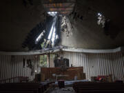 Fire damage to the First Congregational United Church of Christ is seen  May 26.