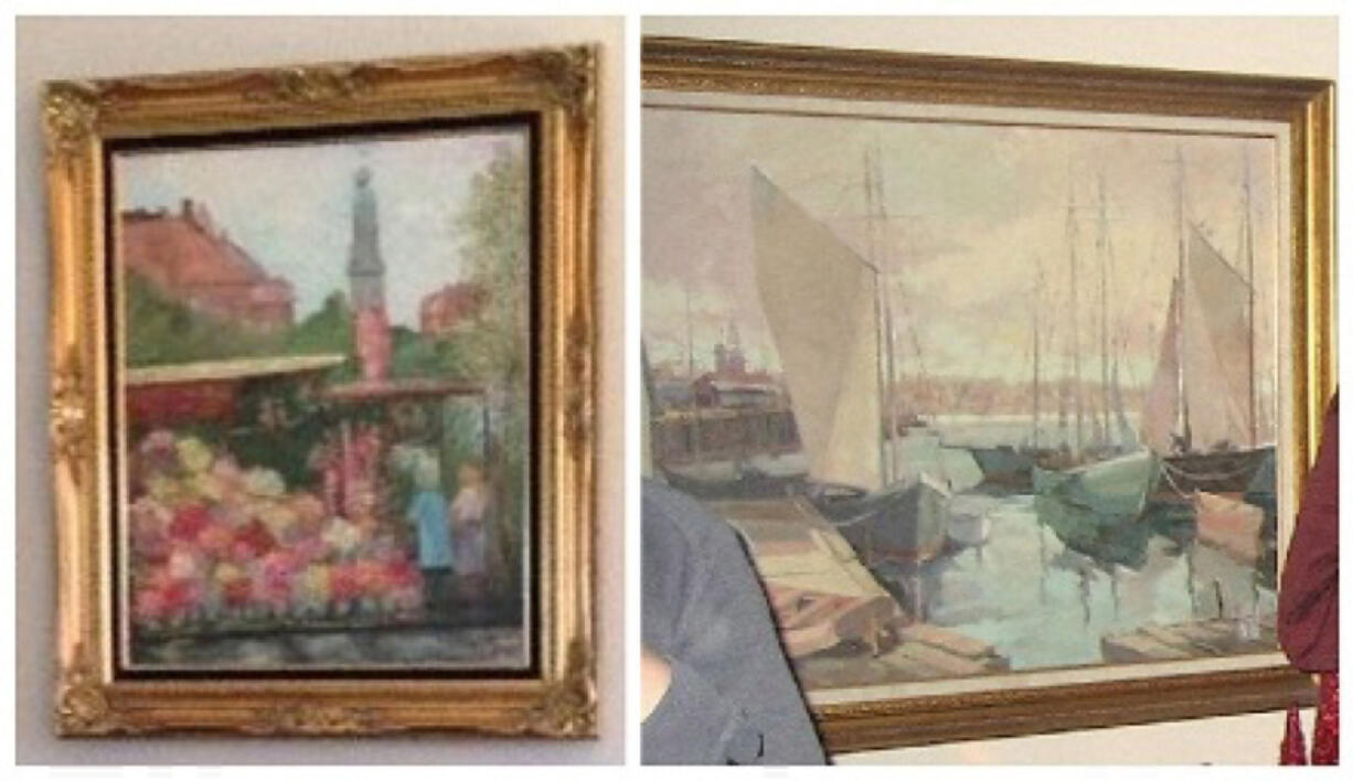 The Portland Police are seeking anyone with information about the whereabouts of these paintings stolen from a Hayden Island home in March.