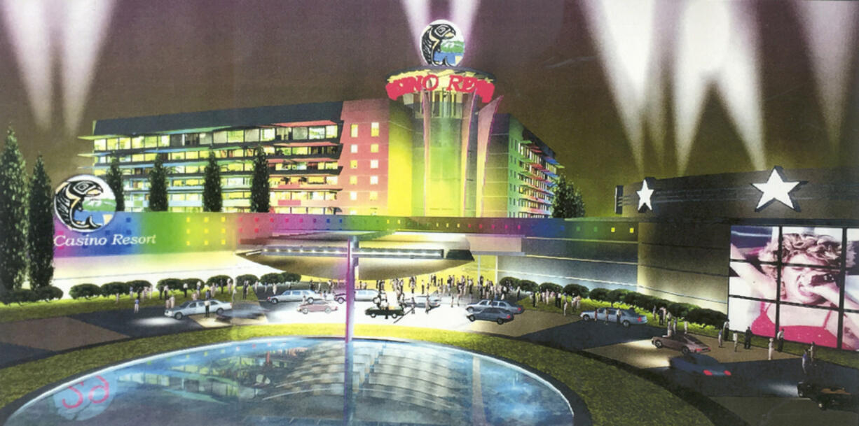 A 2000 rendering shows what a proposed Cowlitz Tribe/Trump casino might have looked like.