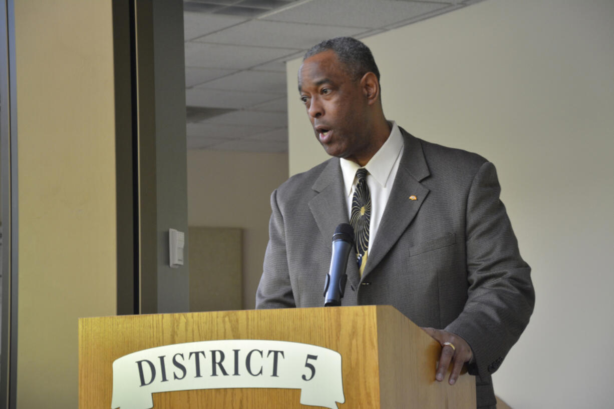 John Batiste, chief of the Washington State Patrol, presented awards Monday night to district volunteers, staff members and troopers on behalf of the regional state patrol.