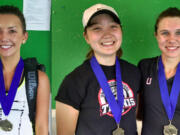 Mountain View's Amila Gogalija, left, and Union doubles team of Sydney Wallace and Mckenzie Schreiner won 4A district tennis titles on Friday, May 20, 2016.