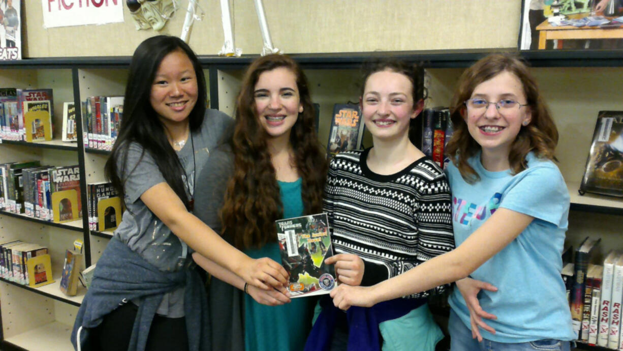 East Vancouver: Pacific Middle School seventh-graders Jasmine Wu, from left, Katherine Valbuena, Aubrey Nesti and Heidi Long won the middle school division of NASA&#039;s 2016 Optimus Prime Spinoff Promotion and Research Challenge.