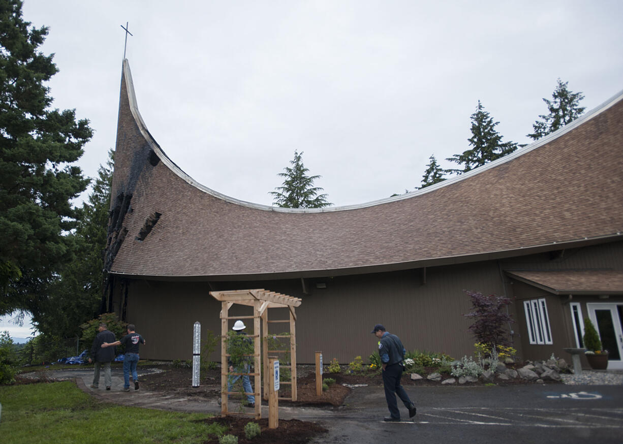 Fire damaged the First Congregational United Church of Christ on Wednesday morning, May 25, 2016 in Hazel Dell.