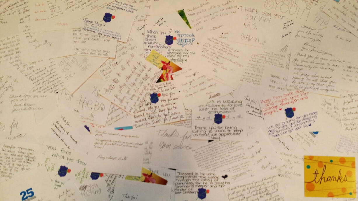 Mountain View: Members of City Bible Church sent 150-plus letters of thanks and encouragement to officers at the Vancouver Police Department and Clark County Sheriff&#039;s office.