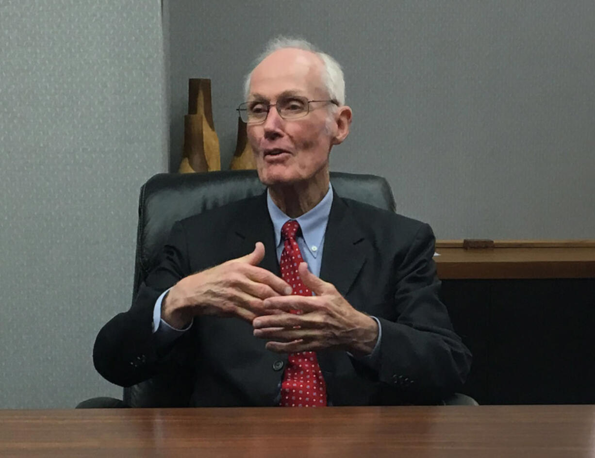 Former U.S. Sen. Slade Gorton, R-Wash., talks with The Columbian&#039;s editorial board on Tuesday.