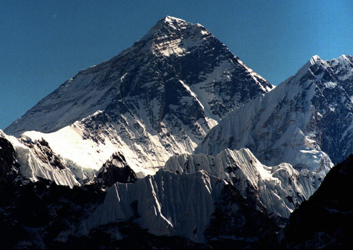 Mount Everest is seen from peak Gokyo Ri in Nepal.