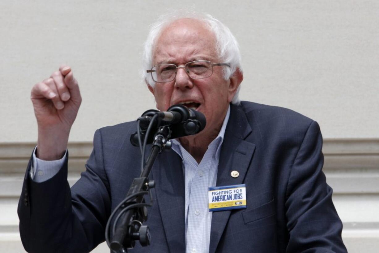 Democratic presidential candidate, Sen. Bernie Sanders, I-Vt. speaks Friday during a United Steel Workers Local 1999 rally in Indianapolis.