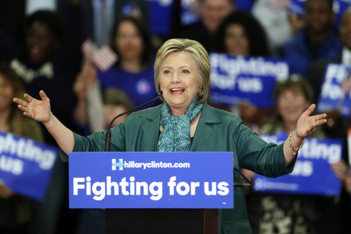 Democratic presidential candidate Hillary Clinton speaks during a campaign rally at Rainier Beach High School in Seattle. (AP Photo/Ted S.