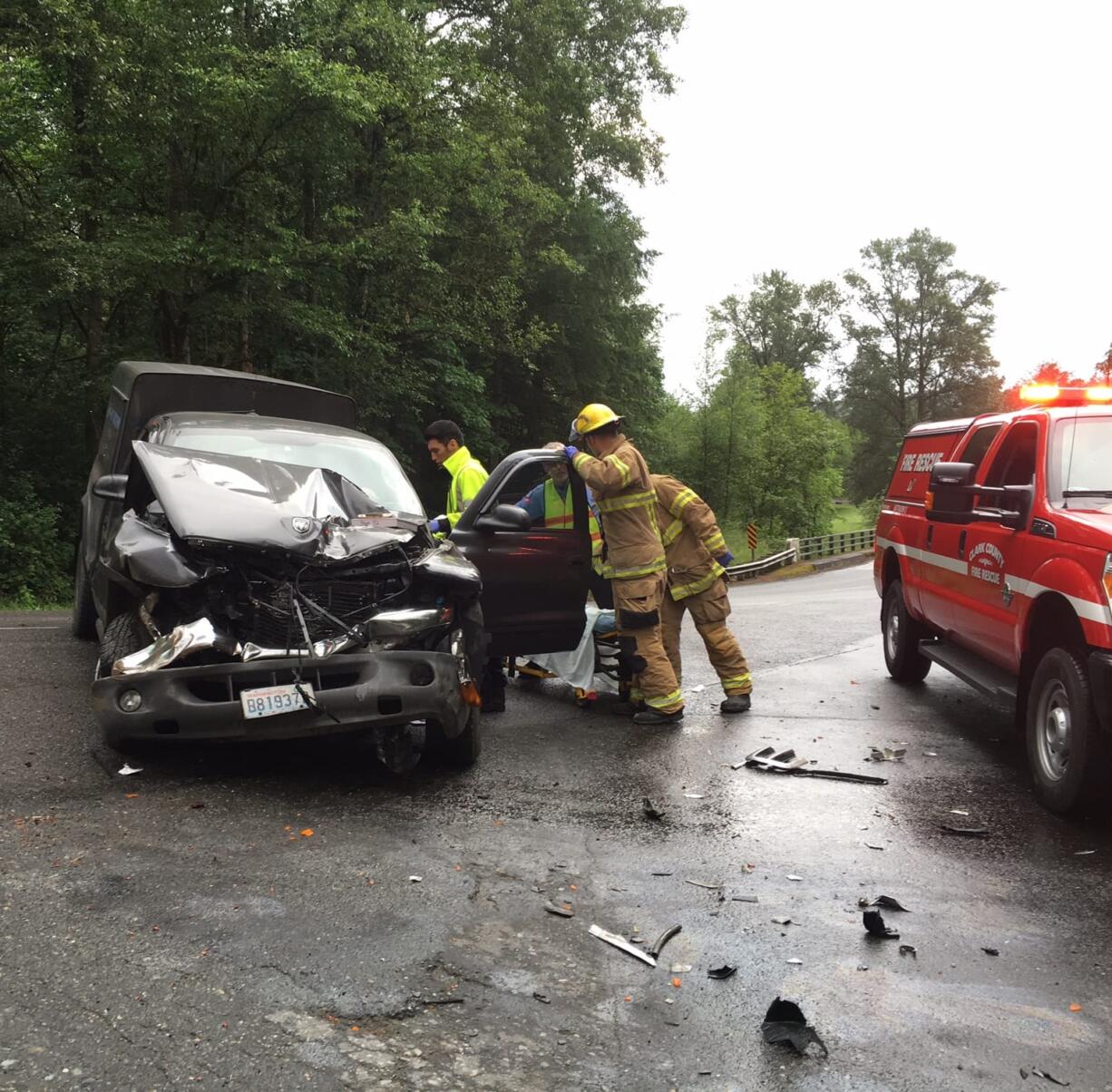 Crews extricated a 71-year-old man from a pickup truck involved in a crash near Daybreak Park Friday morning.