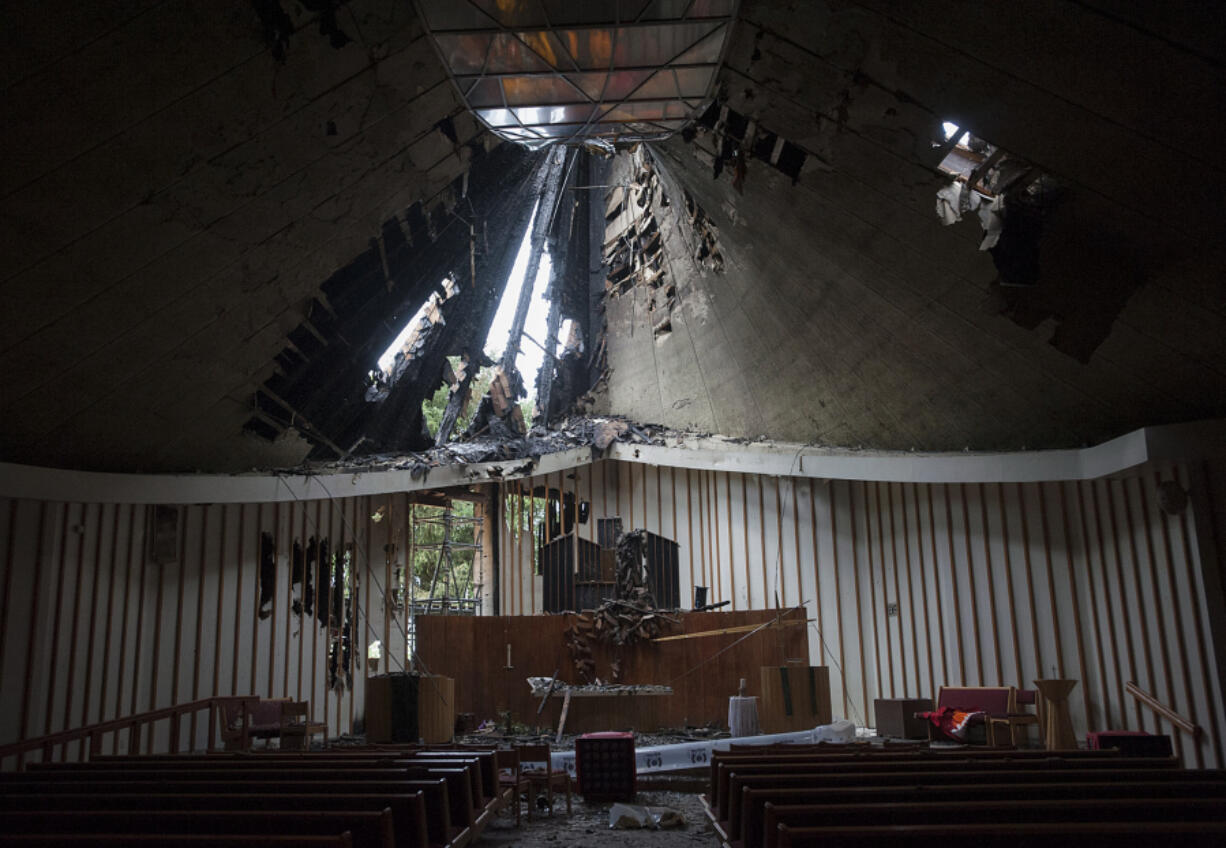 Of the three churches that fell victim to arson last month, the First Congregational United Church of Christ was the most heavily damaged.