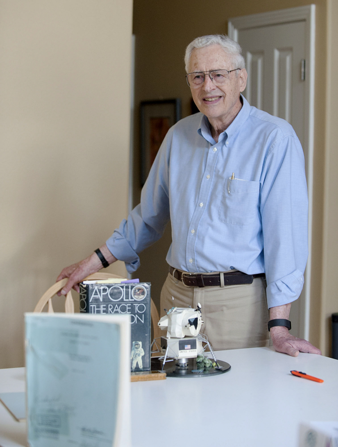 Cline Frasier with keepsakes reflecting his work at NASA during development of America&#039;s manned space flight program. Frasier recently received a WSU Alumni Achievement Award.