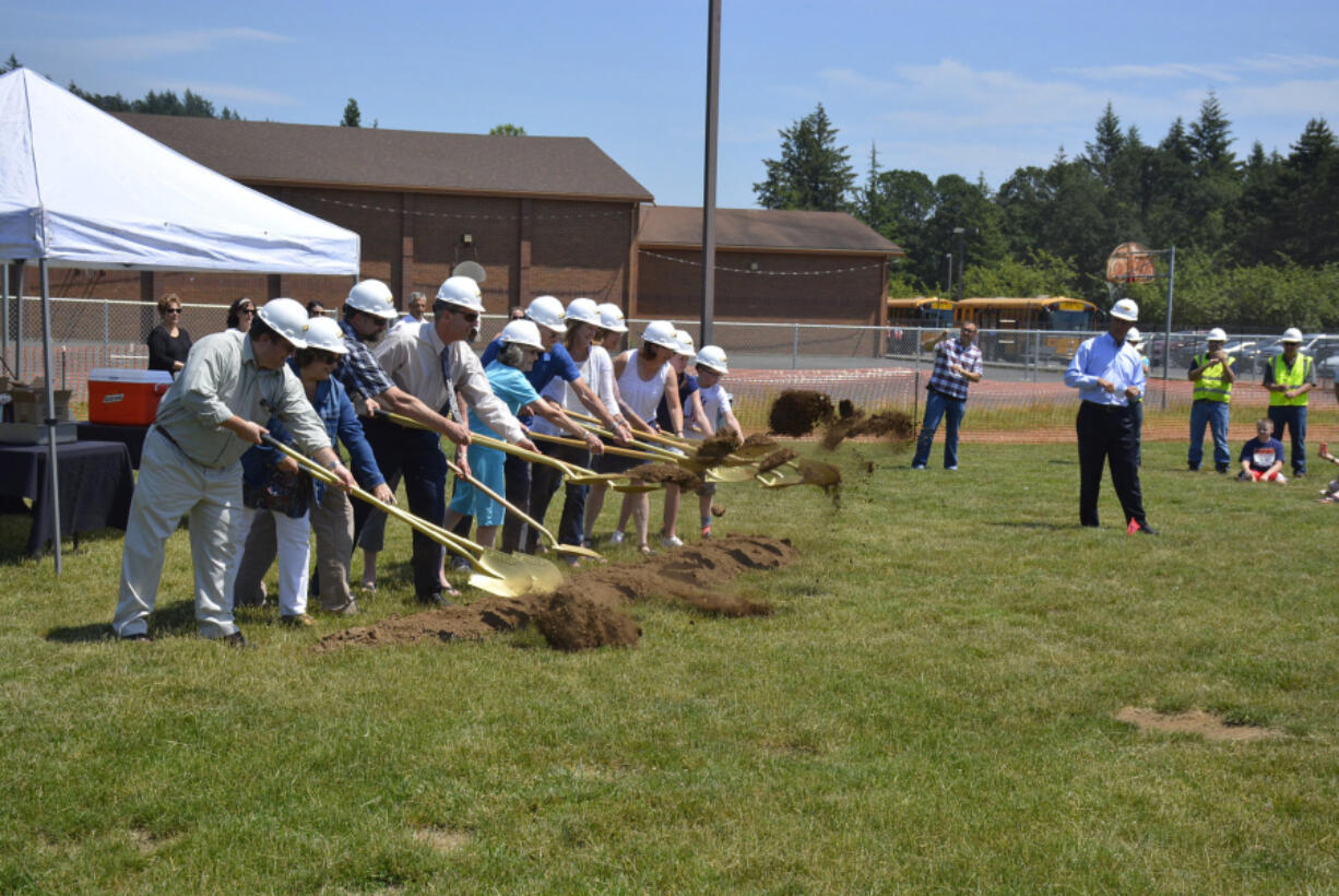 Washougal School District hosted a groundbreaking ceremony on Tuesday to officially kick off construction of a new building that will house Jemtegaard Middle School and Columbia River Gorge Elementary School students. The building is expected to open in fall 2017.