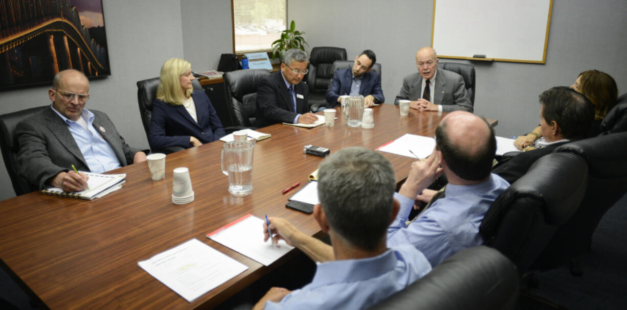 Candidates running for 17th District State Representative, Position 1, meet with the editorial board of The Columbian Tuesday.