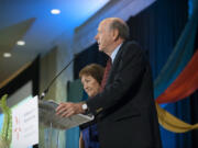 Pauline and Bob Kirchner receive the Philanthropists of the Year award Tuesday during the Community Foundation for Southwest Washington&#039;s annual luncheon.