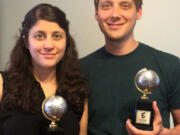 Ariel Cohn and Aron Steinke with their Will Eisner Comic Industry Awards, which they won for their book &quot;The Zoo Box.&quot;