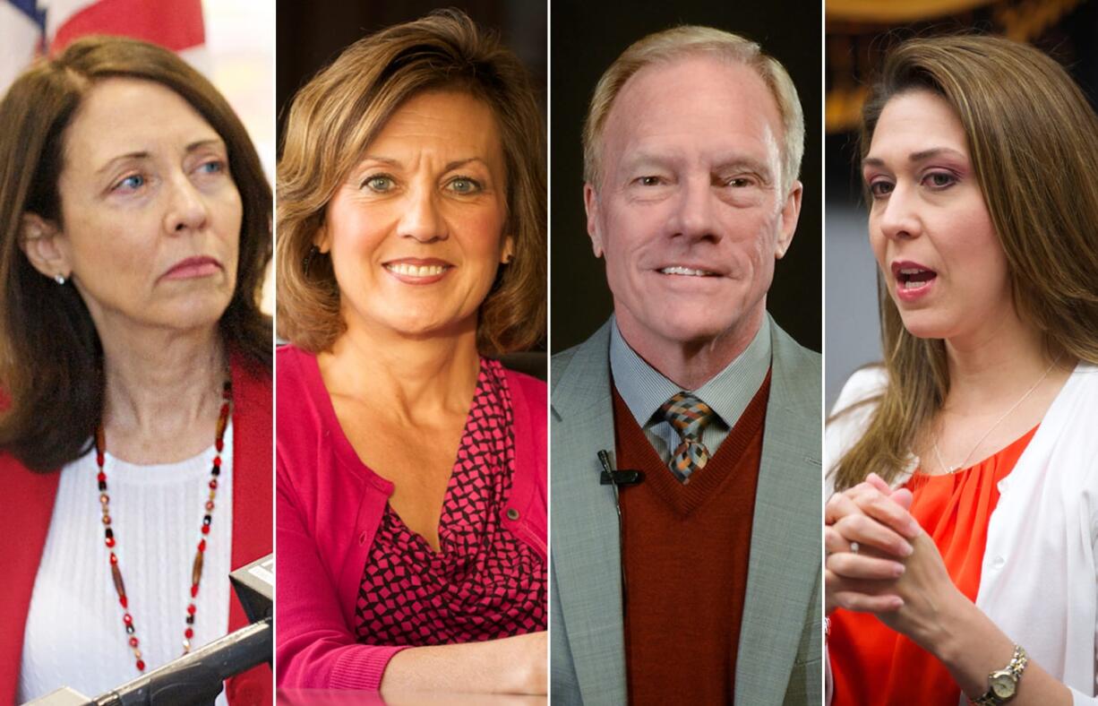 U.S. Sen. Maria Cantwell, D-Wash., from left, state Rep. Lynda Wilson, R-Vancouver, state Rep. Paul Harris, R-Vancouver, and U.S. Rep.