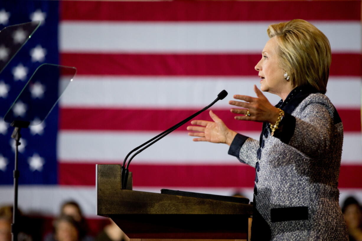 Democratic presidential candidate Hillary Clinton speaks at a rally Tuesday at the International Brotherhood of Electrical Workers Circuit Center in Pittsburgh.