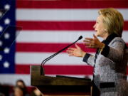 Democratic presidential candidate Hillary Clinton speaks at a rally Tuesday at the International Brotherhood of Electrical Workers Circuit Center in Pittsburgh.