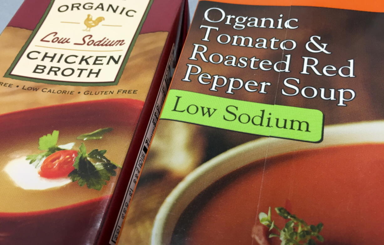 Low sodium versions of popular soups are seen in Washington, Wednesday, June 1, 2016. Food companies and restaurants could soon face government pressure to make their foods less salty ? a long-awaited federal effort to try to prevent thousands of deaths each year from heart disease and stroke. The Food and Drug Administration (FDA) is preparing voluntary guidelines asking the food industry to lower sodium levels.  (AP Photo/J.