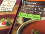 Low sodium versions of popular soups are seen in Washington on Wednesday.  (AP Photo/J.