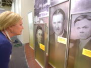 Susan Ford Bales, daughter of late President Gerald R. Ford, looks over a new exhibit at the Gerald R. Ford Presidential Museum in Grand Rapids, Mich. The museum reopens June 7 after being closed since the fall for renovations. (Dale G.