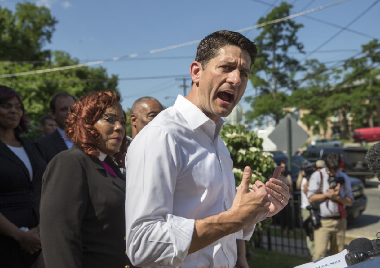 In answer to a reporter&#039;s question, House Speaker Paul Ryan of Wis. said Donald Trump&#039;s comments about an American-born judge of Mexican heritage are the &quot;textbook definition of a racist comment,&quot; during a news conference about his agenda to relieve poverty in America on Tuesday in Washington. (AP Photo/J.