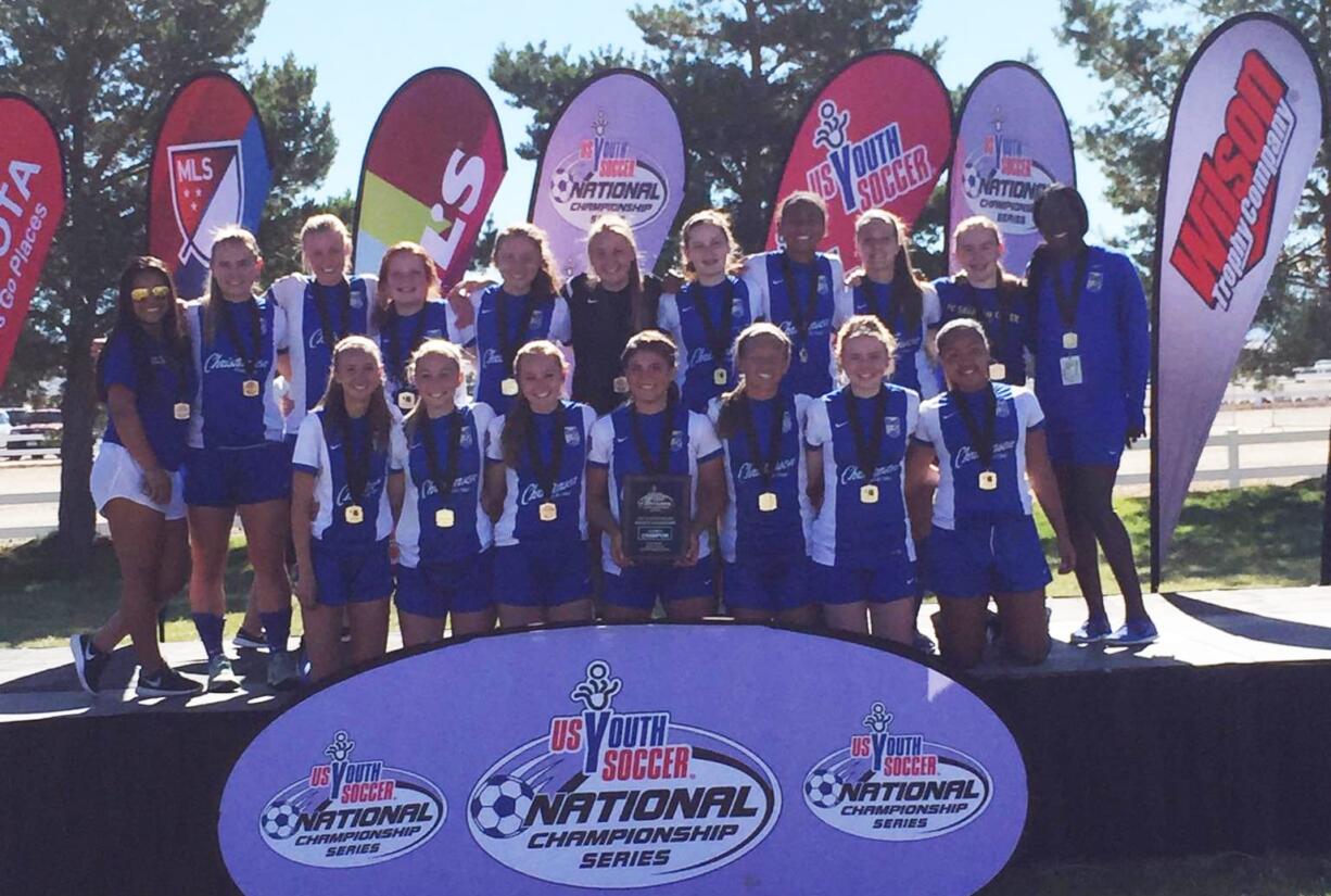 FC Salmon Creek Nemesis U15 squad after winning the U.S. Soccer Far West Regional in Boise, Idaho, on Sunday, June 26, 2016.