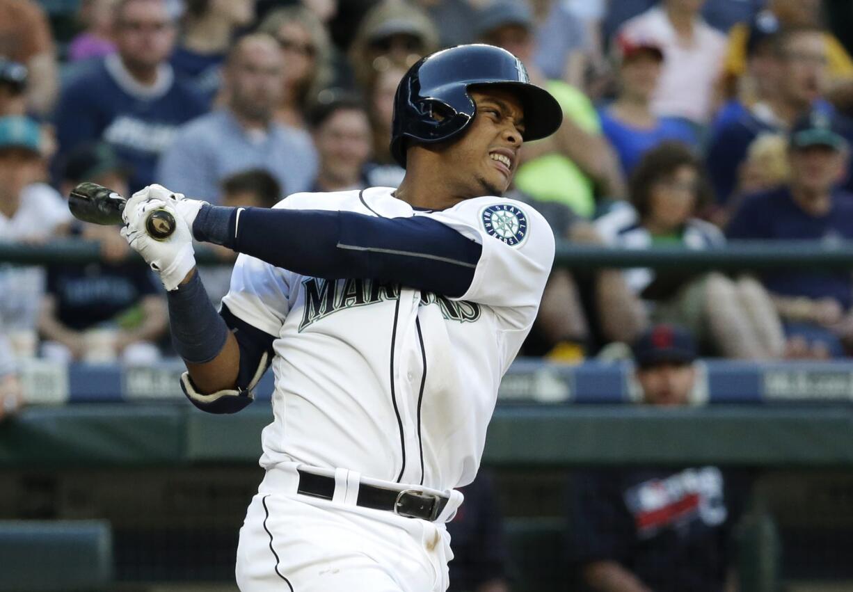 Seattle Mariners' Ketel Marte singles in the third inning of a baseball game against the Cleveland Indians, Monday, June 6, 2016, in Seattle. (AP Photo/Ted S.