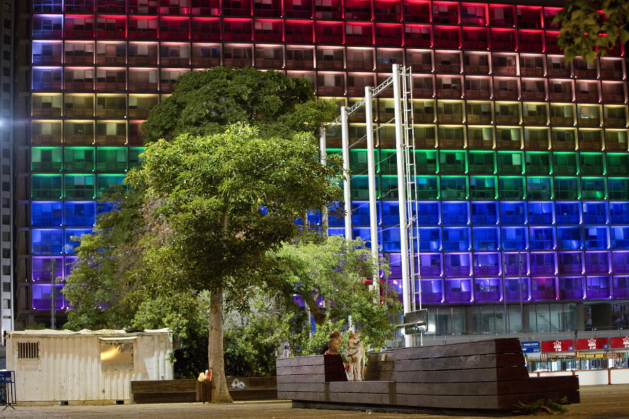 Tel-Aviv city hall lit up with rainbow flag colors in solidarity with Florida&#039;s shooting attack victims, in Tel Aviv, Israel, on Sunday.  The shooting attack in Orlando, Fla., on Sunday left more than 50 people dead amid a multitude of events celebrating LGBT Pride Month.