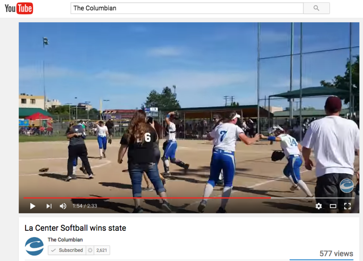 Screen grab of video from La Center's state championship win over Montesano in 1A softball