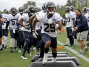 Seattle Seahawks safety Earl Thomas (29) participates during NFL football practice,  Tuesday, June 14, 2016, at the Virginia Mason Athletic Center in Renton, Wash.