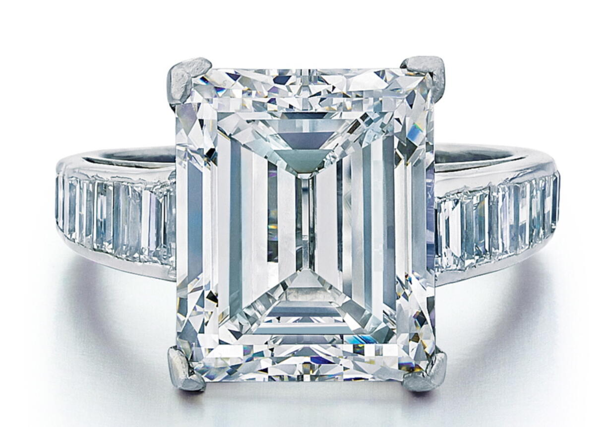 In this image provided by auctioneer Joseph DuMouchelle is the Harry Winston-designed engagement ring which Donald Trump gave to Marla Maples in 1993. She sold it following their divorce in 1999 and it is once again up for sale.