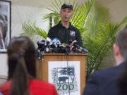 Thane Maynard, director of the Cincinnati Zoo &amp; Botanical Garden, speaks during a news conference, Monday  in Cincinnati.