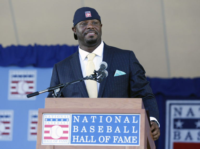 National Baseball Hall of Fame inductee Ken Griffey Jr. speaks during the induction ceremony at Clark Sports Center on Sunday, July 24, 2016, in Cooperstown, N.Y.