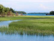 The view from a bridge linking Hill Island and Island No. 8 in the Les Cheneaux Islands in the eastern Upper Peninsula of Michigan.