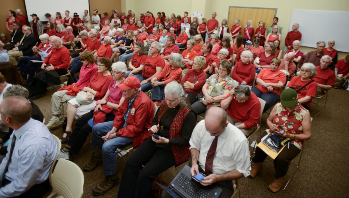 Oil terminal opponents showed up in force at the first Energy Facility Site Evaluation Council adjudication hearing Monday. The hearings are one of the last steps toward a recommendation on the oil-by-rail terminal proposed at the Port of Vancouver.