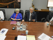 From left, U.S. Rep. Jaime Herrera Beutler, L.A. Worthington, David McDevitt and state Rep. Jim Moeller, candidates for the 3rd Congressional District, meet with The Columbian&#039;s editorial board Tuesday.